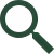 Green magnifying glass icon on black background.