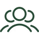 Three dark green silhouetted figures representing a group of people.