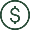 Green dollar sign inside a circle on a white background.