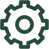 Black gear icon with circular center and evenly spaced teeth.