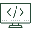 Two green quotation marks inside a black square frame with placeholder text below.