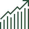 Bar chart with five bars increasing in height from left to right and an arrow pointing upward.