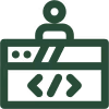 Icon of a delivery person on a scooter carrying a package with a location pin above a map.