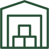Icon of a warehouse with stacked boxes inside, representing inventory storage.