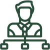 Outline icon of a person sitting at a desk with computer and a calendar behind them.