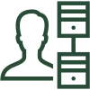 Icon of a user profile with three connected folders or documents on the right side.