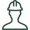Icon of a person wearing a construction helmet, representing construction or safety.