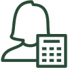 Outline of a person with a calculator symbol, representing accounting or finance.