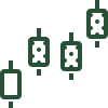 Upward trending candlestick chart with four candles in green and black.
