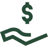 Green dollar sign floating above an open hand icon.