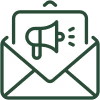 Open envelope with a letter showing a megaphone icon representing email marketing.