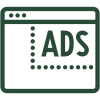 Black icon showing 'AD' inside a rectangular chat bubble with a folded corner.