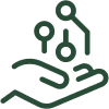 Hand holding interconnected nodes forming a network symbol.