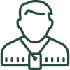 Simple dark green outline icon of a person wearing a collared shirt.