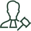 Simple outline of a person holding a gavel, representing a legal assistant role.