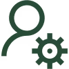 Icon of a person silhouette with a gear symbol representing user settings.