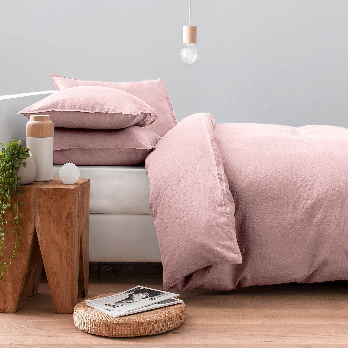 Linge de lit en percale de coton plié