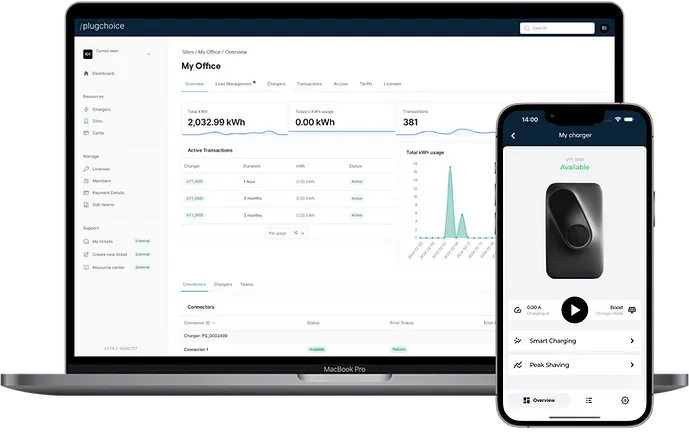 MacBook Pro ja kännykkä näyttökuvat auton latauksen hallinta ja  monitorointi 