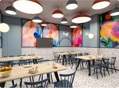 Horizontal’s Courlful Office Dining area Designed by Phi Designs