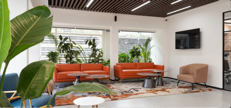 Comfortable Office Lounge Area Designed by Phi Designs Office Interior Designers.