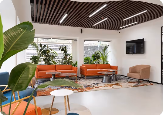 Modern Office Lounge Area Designed by Phi Designs Office Interior Designers.