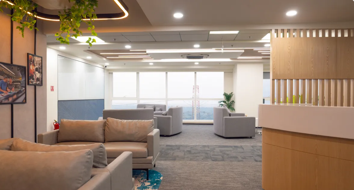 Aarete's Welcoming Office Lounge Area Built by Phi Designs 