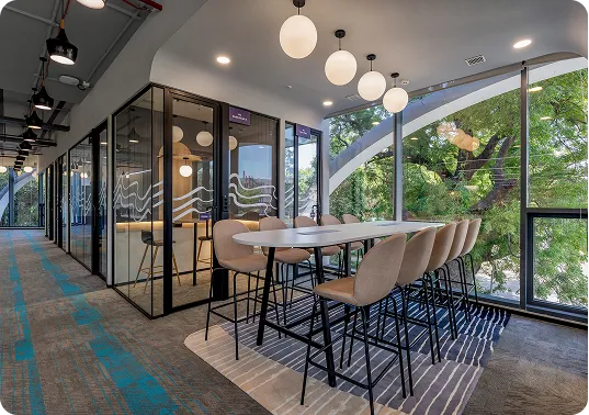 Sophisticated Office Dining Area Designed by Phi Designs Office Interior Designers.