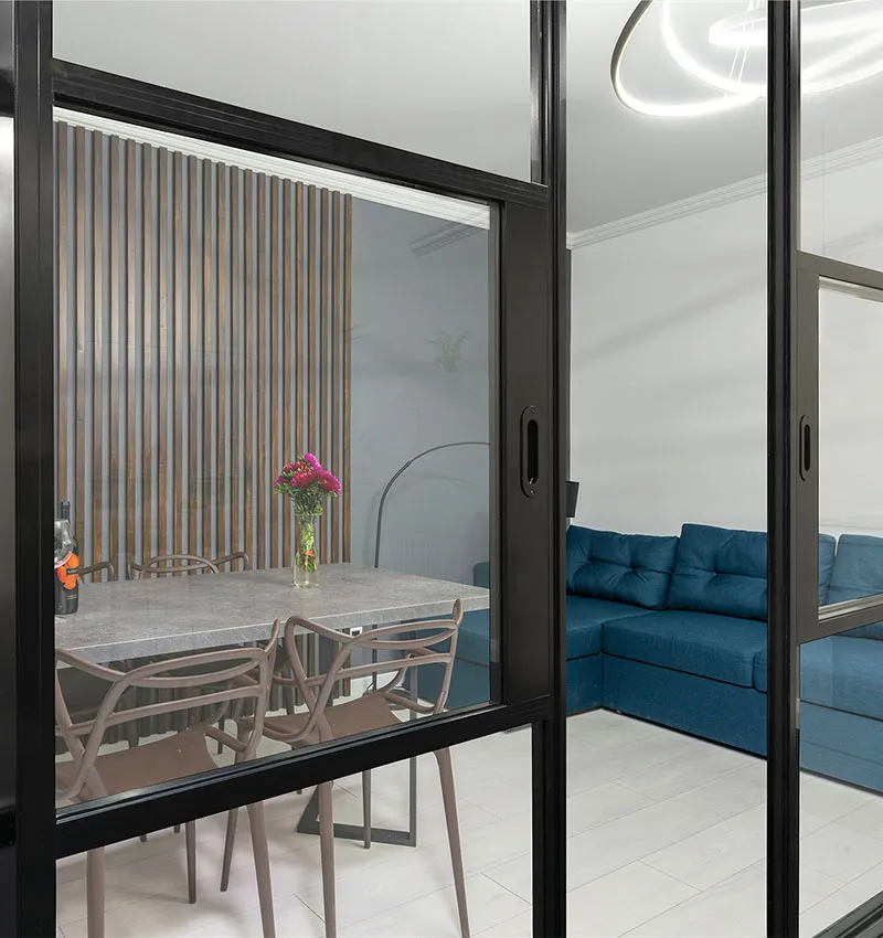 Steel look internal slider in dining room