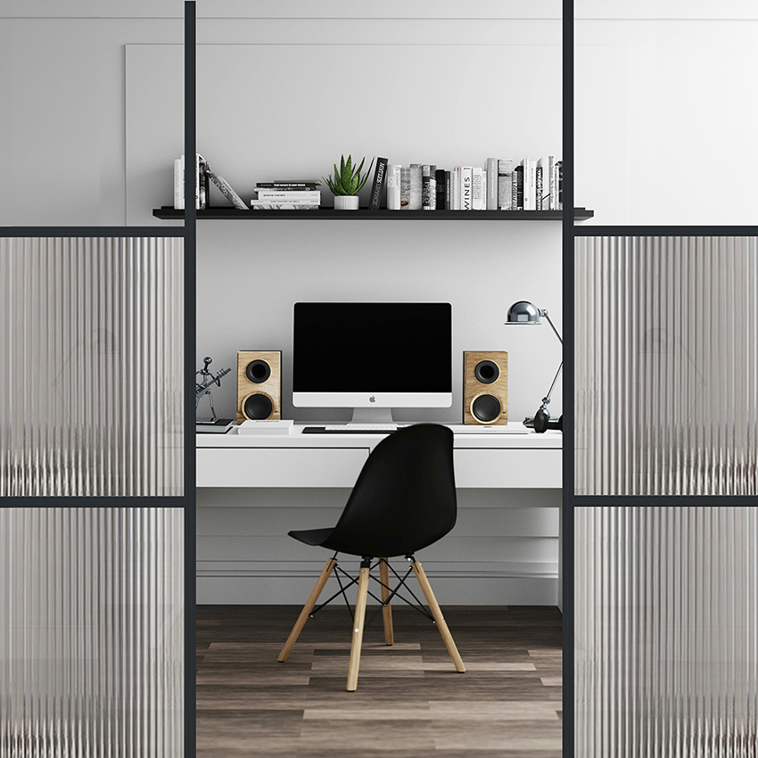 Reeded glass door in office