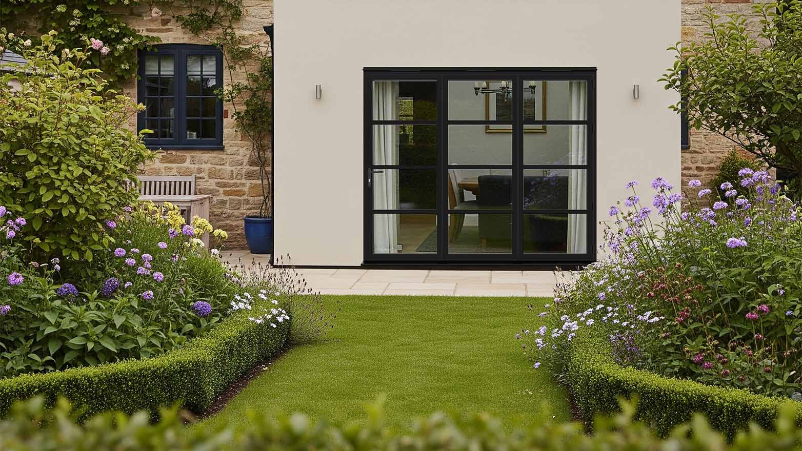 Black External Steel look Bifold in Cottage
