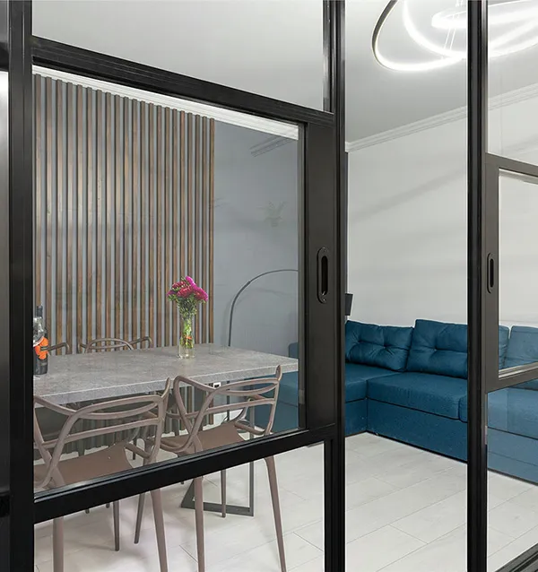 (MOB) internal partition slider in black with reeded glass