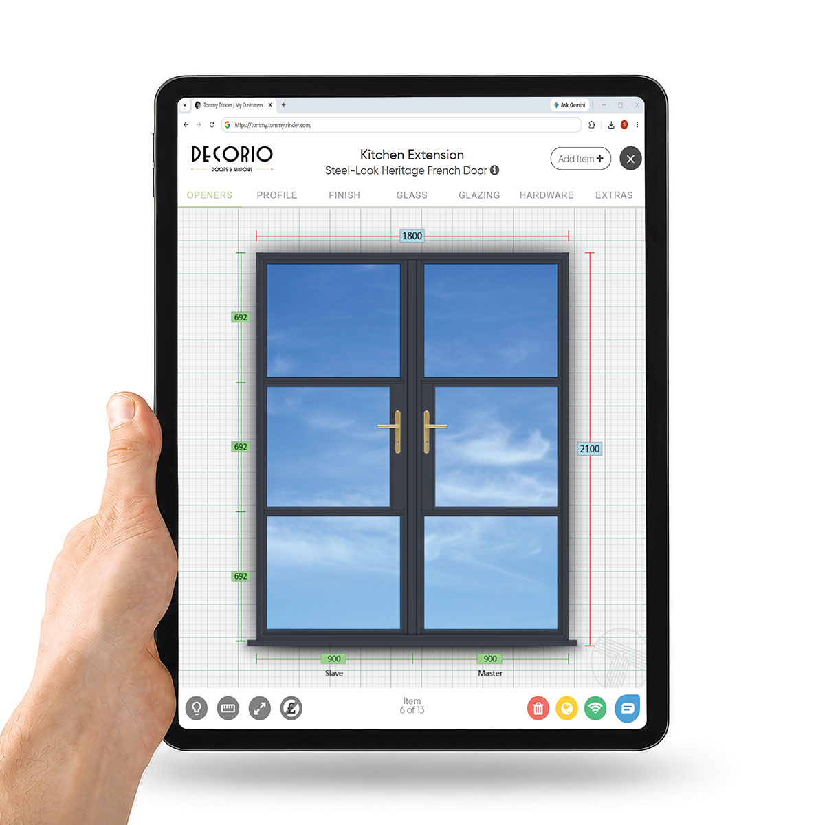 Tommy Trinder app showing quoting homeowner in person