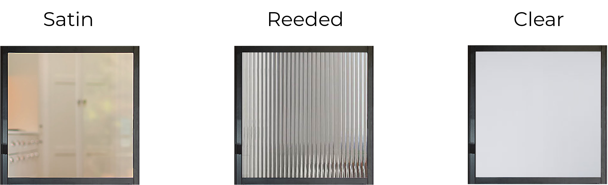 Choice of glass for the internal sliding doors including reeded glass and satin
