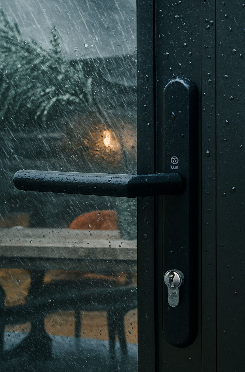 Decorio stanless steel handles surviving the harsh Uk storm of rain and wind 