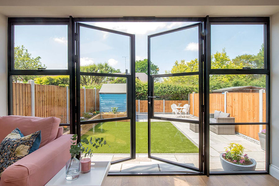 Garden view of Black critall style doorset