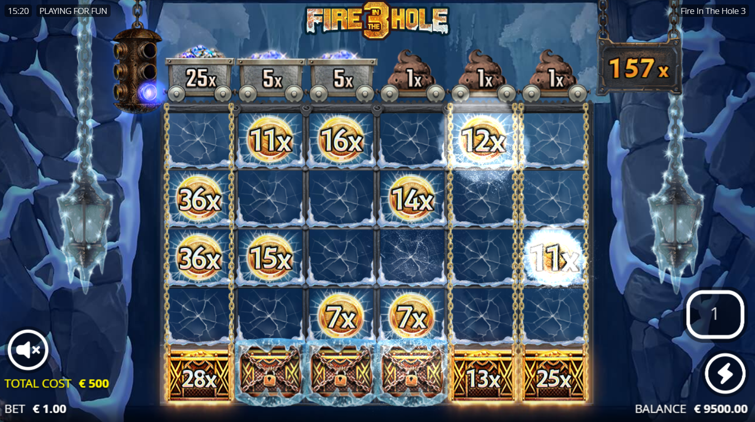 Fire in the Hole 3 slot by Nolimit City: Lucky Wagon Spins feature with various multipliers - Flush