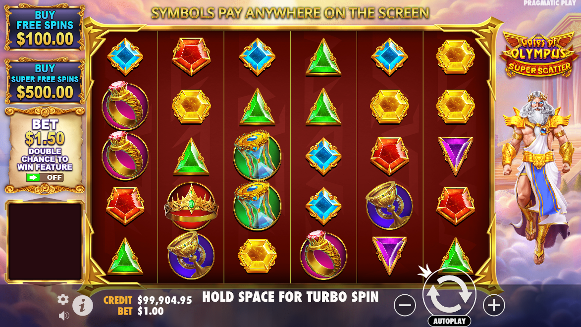 Gates of Olympus Super Scatter slot by Pragmatic Play base game with symbols - Flush