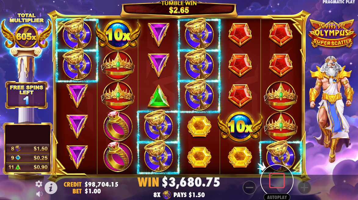 Gates of Olympus Super Scatter slot by Pragmatic Play Super Free Spins bonus - Flush