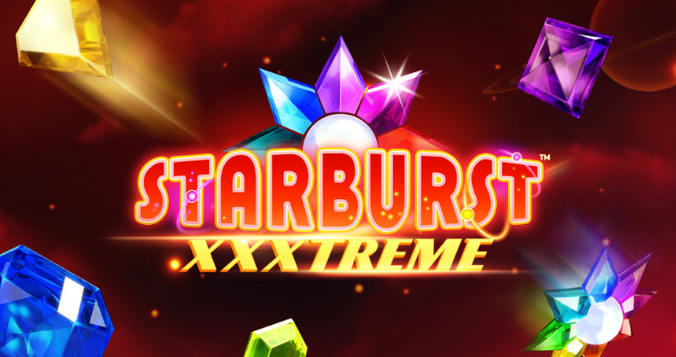 Starburst XXXtreme slot by NetEnt: Game logo and high-paying symbols against a cosmic background - Flush.