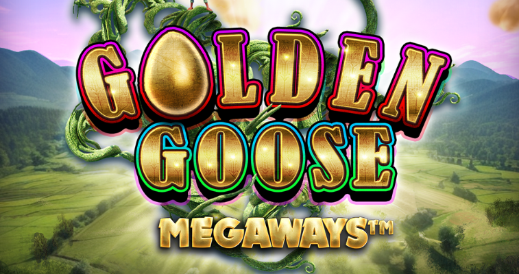 Golden Goose Megaways slot by Big Time Gaming, showing the game logo over a fairytale background - Flush