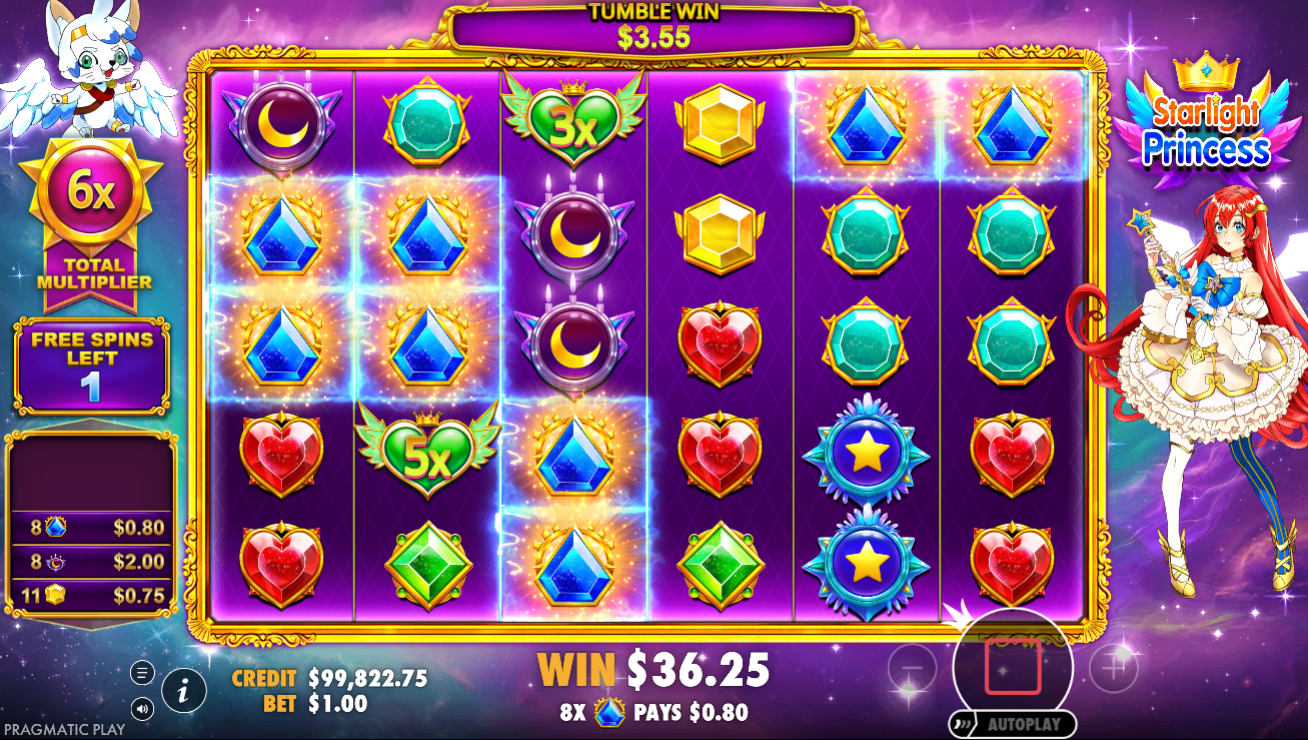 Starlight Princess slot - Free spins bonus with multipliers - Pragmatic Play - Flush