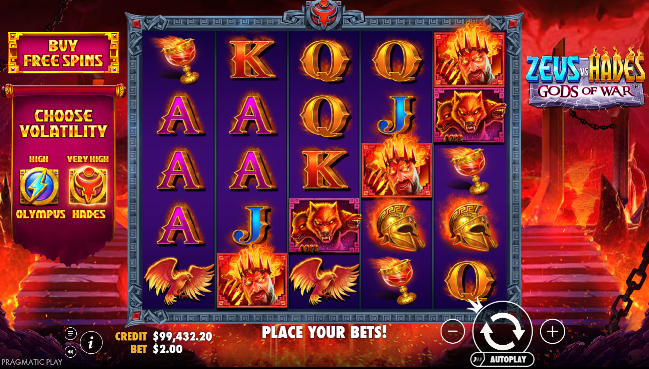 Zeus vs Hades - Gods of War- Hades Base Game reels - Pragmatic Play - Flush