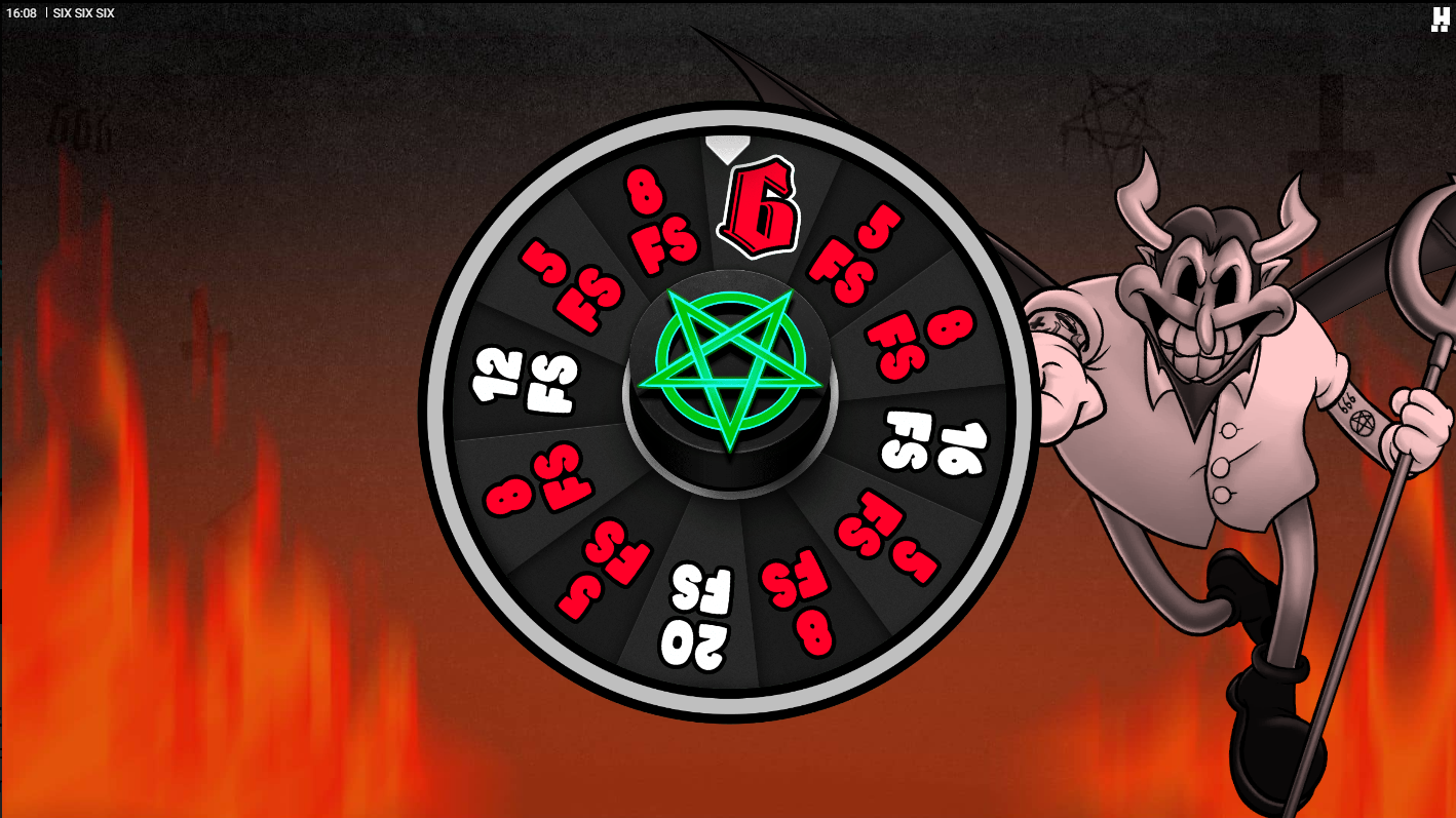 The Deal With The Devil gamble feature wheel in the Six Six Six slot by Hacksaw Gaming - Flush.
