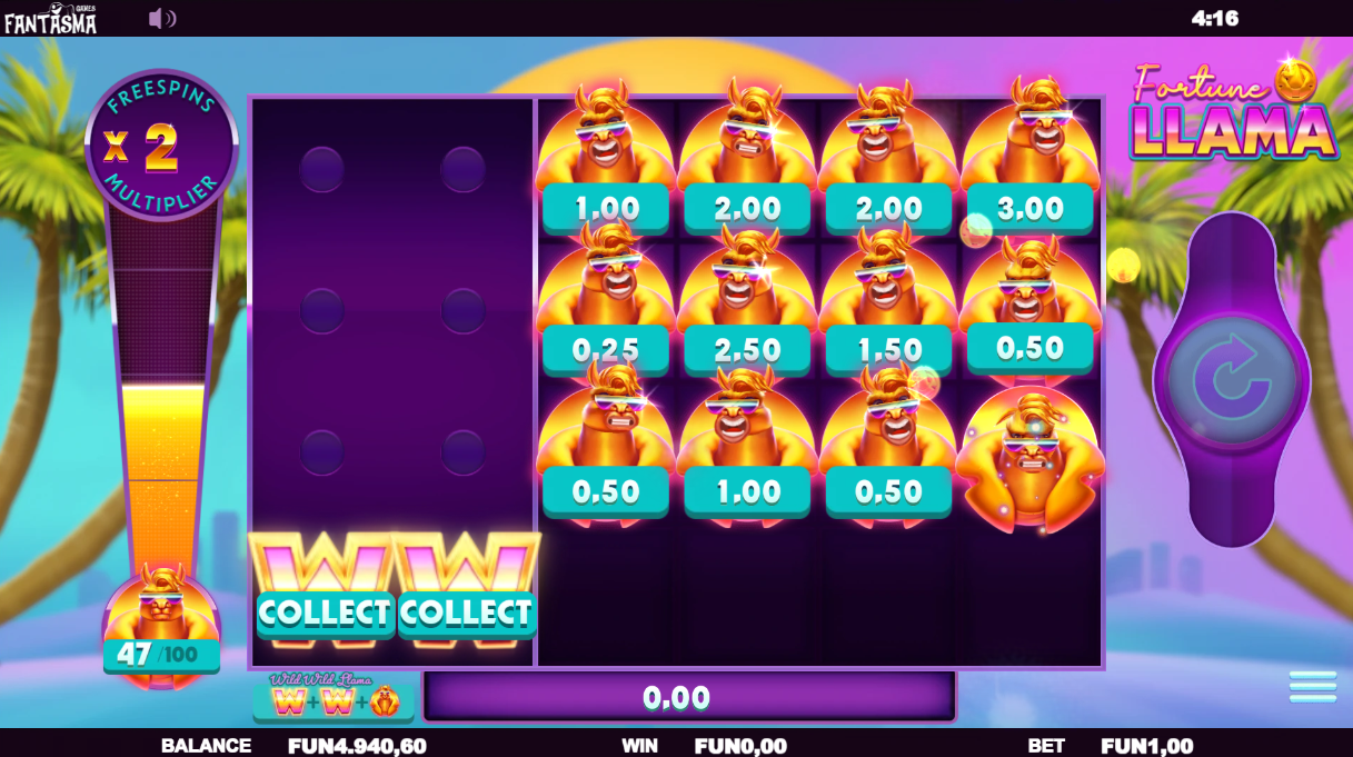 The Wild Wild Feature triggering cash prizes in the Fortune Llama Fantasma slot - Flush