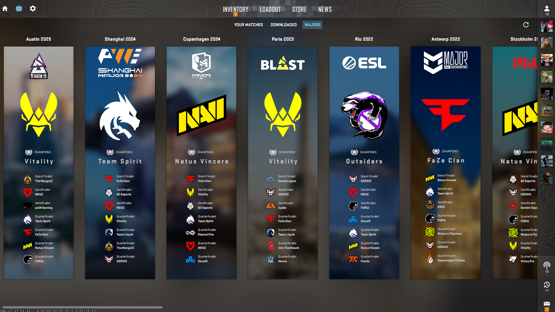 Major CS2 tournament banners with top team logos highlighting e-sports competitions and betting opportunities - Flush
