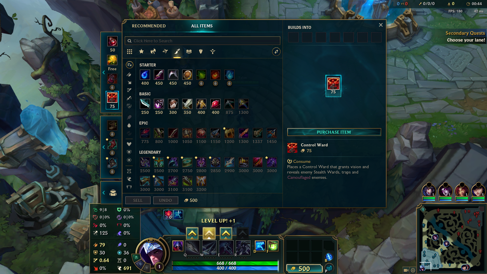 League of Legends in-game store displaying purchasable items and gear – Flush Sportsbook