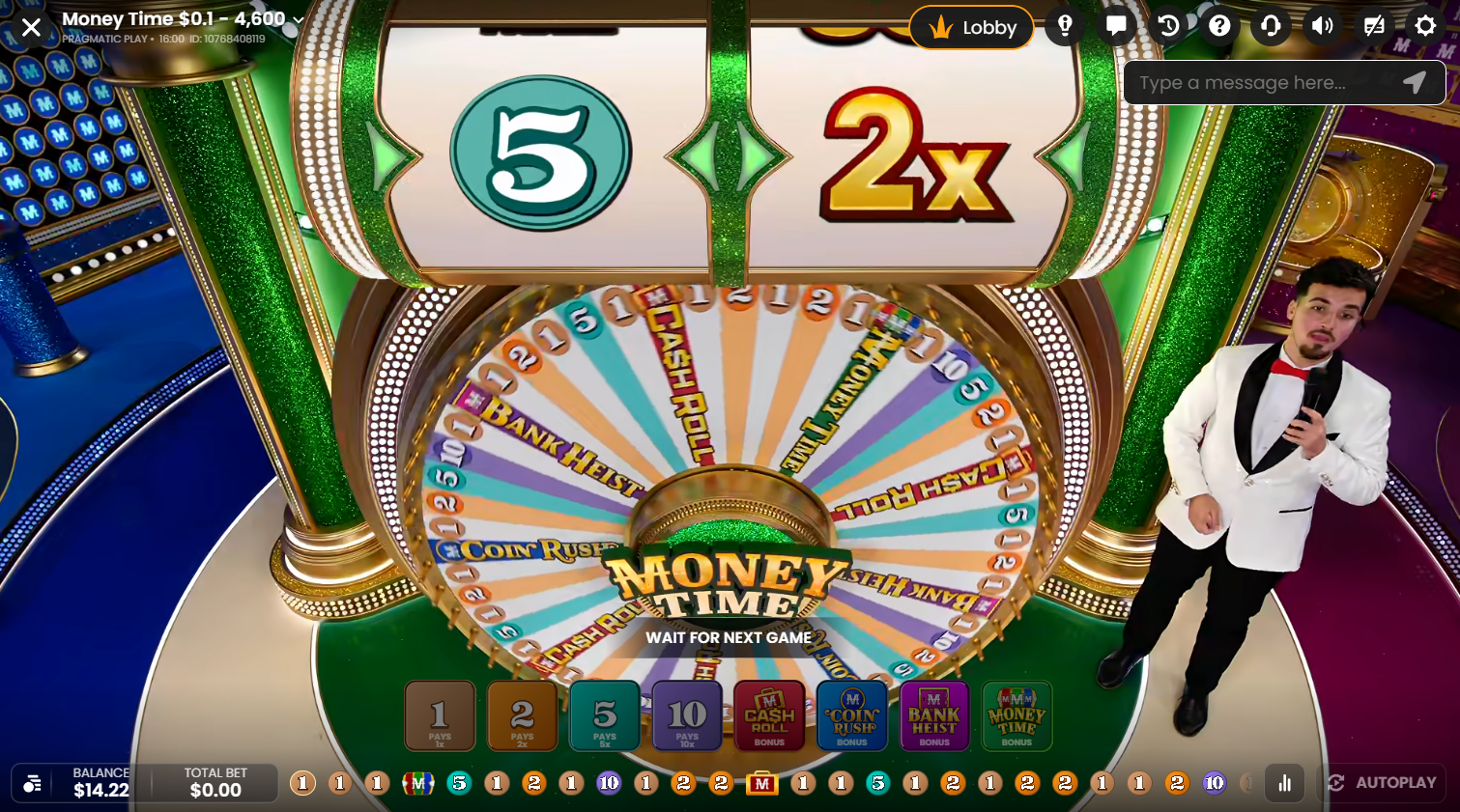 Money Time by Pragmatic Play Live wheel spinning as Bet Booster multiplies a symbol – Flush