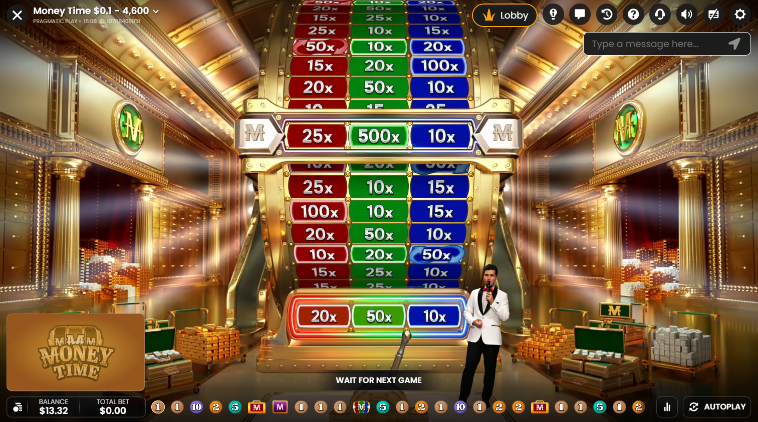 Money Time Bonus by Pragmatic Play Live featuring three coloured reels with multipliers – Flush