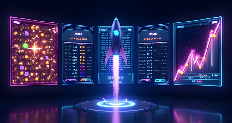 Futuristic depiction of Plinko, Crash and Mines crypto gamble games - Flush Originals