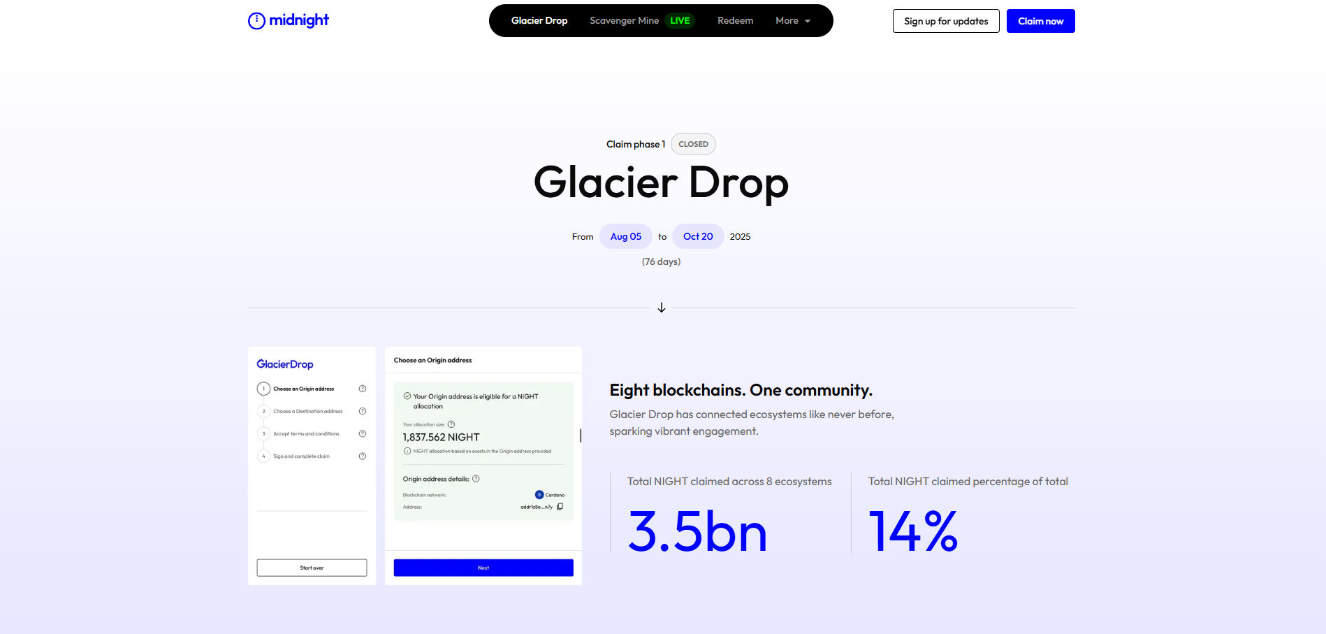 Midnight Network Night Airdrop, Glacier Drop page - Flush Casino & Sportsbook